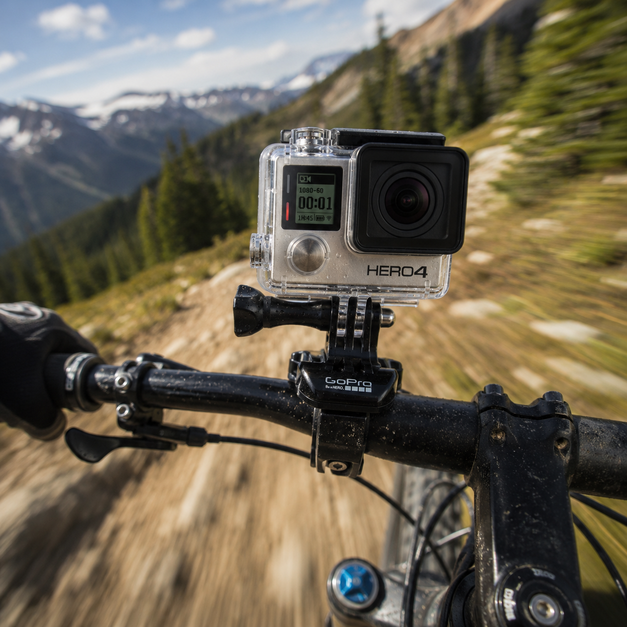 GoPro Hero 4 mounted on a mountain bike handlebar